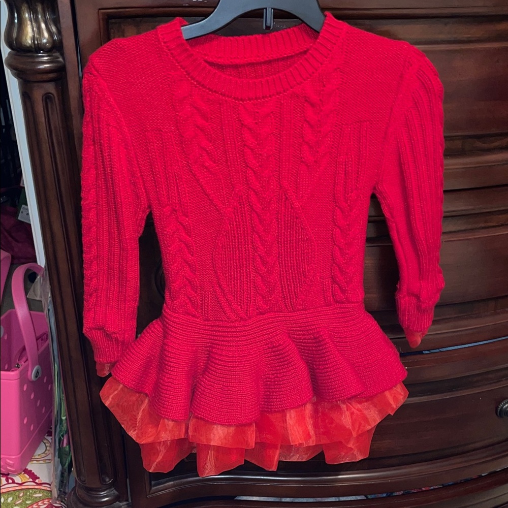 Red Knit Sweater dress with Ruffle Hem